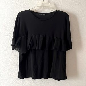 Zara front ruffle black t-shirt size S